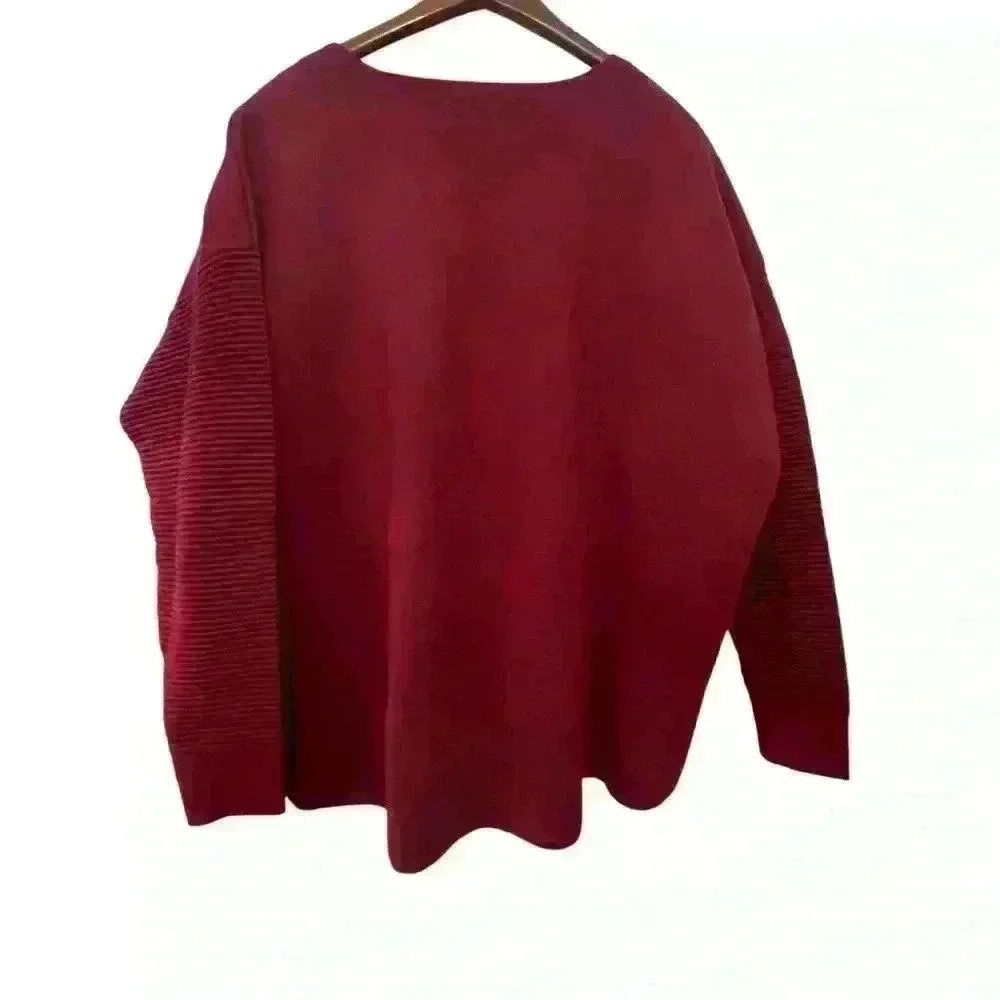 J Crew Women’s Ribbed Merino Wool Cranberry Pullover Sweater Sz L Side-Zip EUC